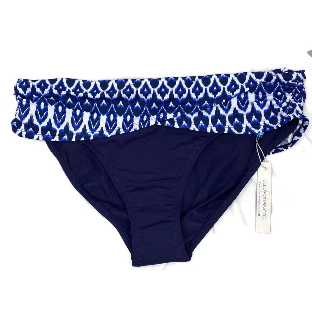 Bleu by Rod Beattie Blue Banded Sarong Hipster Shirred Sides size 14